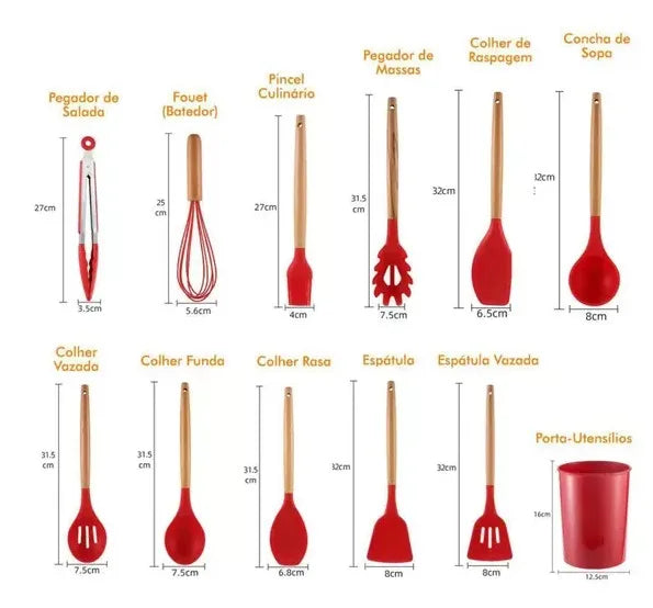 Silicone Colher Kit para Cozinha 12 Peças